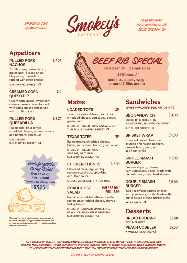 smokeys food menu